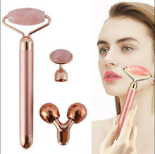 Load image into Gallery viewer, 3 in1 Electric Vibrating Natural Rose Quartz Jade Facial Roller
