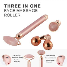 Load image into Gallery viewer, 3 in1 Electric Vibrating Natural Rose Quartz Jade Facial Roller
