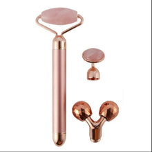 Load image into Gallery viewer, 3 in1 Electric Vibrating Natural Rose Quartz Jade Facial Roller
