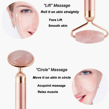 Load image into Gallery viewer, 3 in1 Electric Vibrating Natural Rose Quartz Jade Facial Roller
